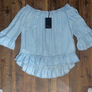 Jean/Chambray Off the Shoulder Women Top- Never Worn
